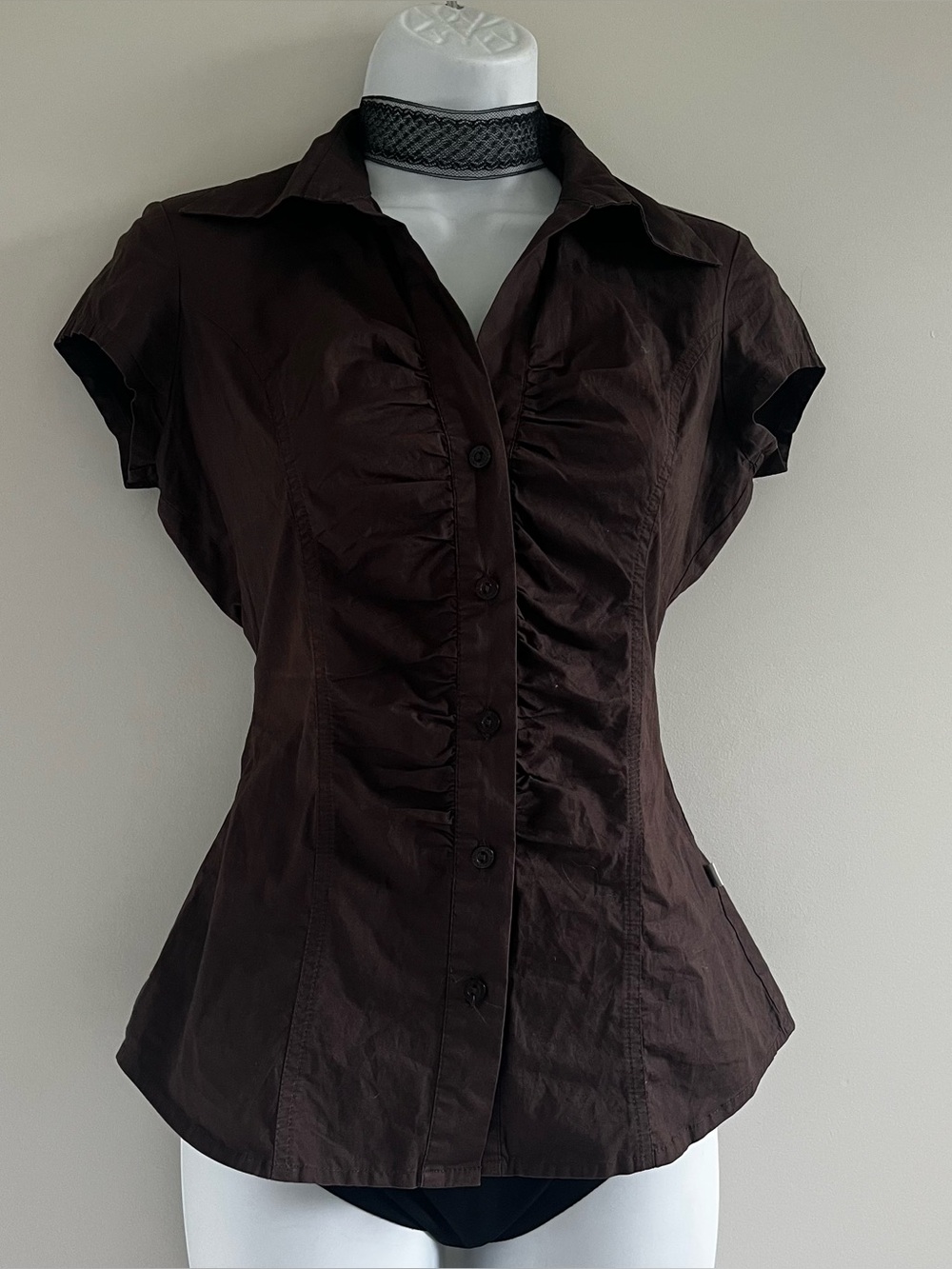 Vintage Brown Fitted Button Up Blouse